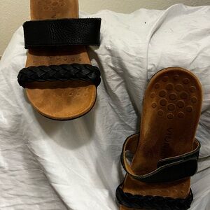 Vionic Womens Jeanne Arch Supportive 2 Strap Slides 9 Black Straps Brn Footbed